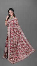 Load image into Gallery viewer, Bridal Saree In Pure Satin Fabric With Zardozi Handwork and Heavy Blouse
