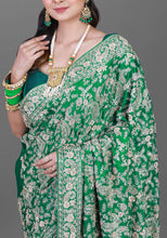 Load image into Gallery viewer, Bridal Saree In Pure Satin Fabric With Zardozi Handwork and Heavy Blouse
