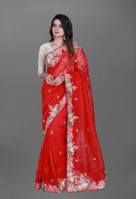 Load image into Gallery viewer, Fresh Red Saree In Pure imported Orgenza Fabric With Resham Handwork and Heavy Blouse
