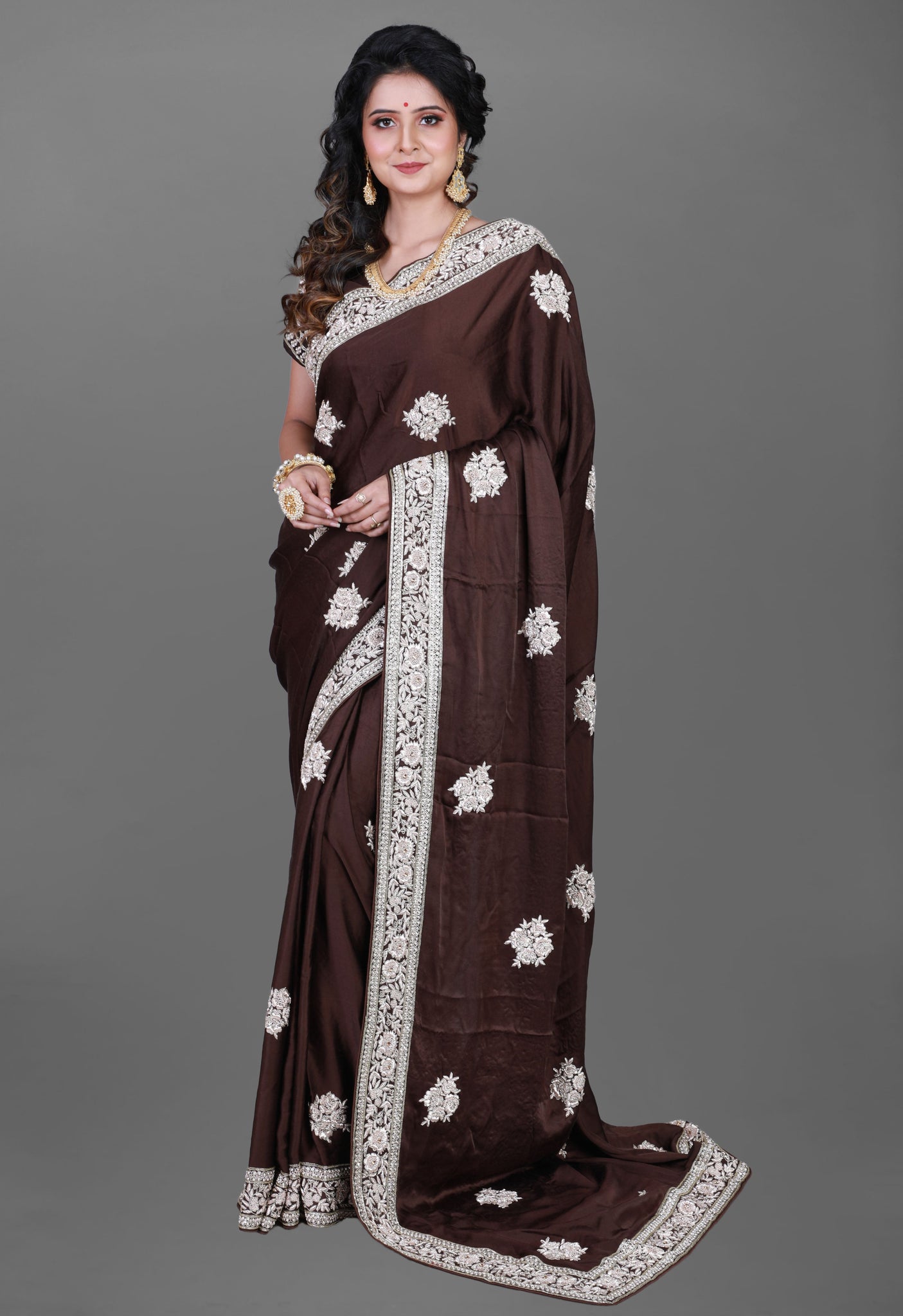 Chocolate Brown Soft Chanderi Saree