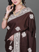 Load image into Gallery viewer, Chocolate Brown Bridal Saree In Pure imported Satin Fabric With Zardozi Handwork and Heavy Blouse
