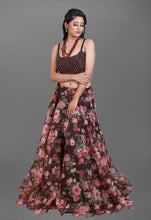 Load image into Gallery viewer, Coffee Printed Lehenga in Organza Fabric With Intricate Work and a Heavy Blouse

