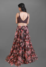 Load image into Gallery viewer, Coffee Printed Lehenga in Organza Fabric With Intricate Work and a Heavy Blouse
