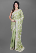 Load image into Gallery viewer, Bridal Saree In Pure imported Satin Fabric With Zardozi Handwork and Heavy Blouse
