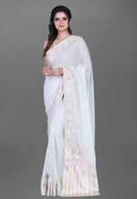 Load image into Gallery viewer, Light Blue Saree In Orgenza With Resham Handwork Border Design And Heavy Work Blouse
