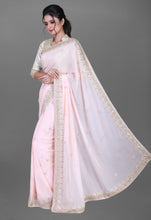 Load image into Gallery viewer, Peach Pink Saree In Pure imported Orgenza Fabric With Zardosi Handwork and Heavy Blouse
