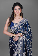 Load image into Gallery viewer, Night Blue Bridal Saree In Pure imported Satin Fabric With Zardozi Handwork and Heavy Blouse
