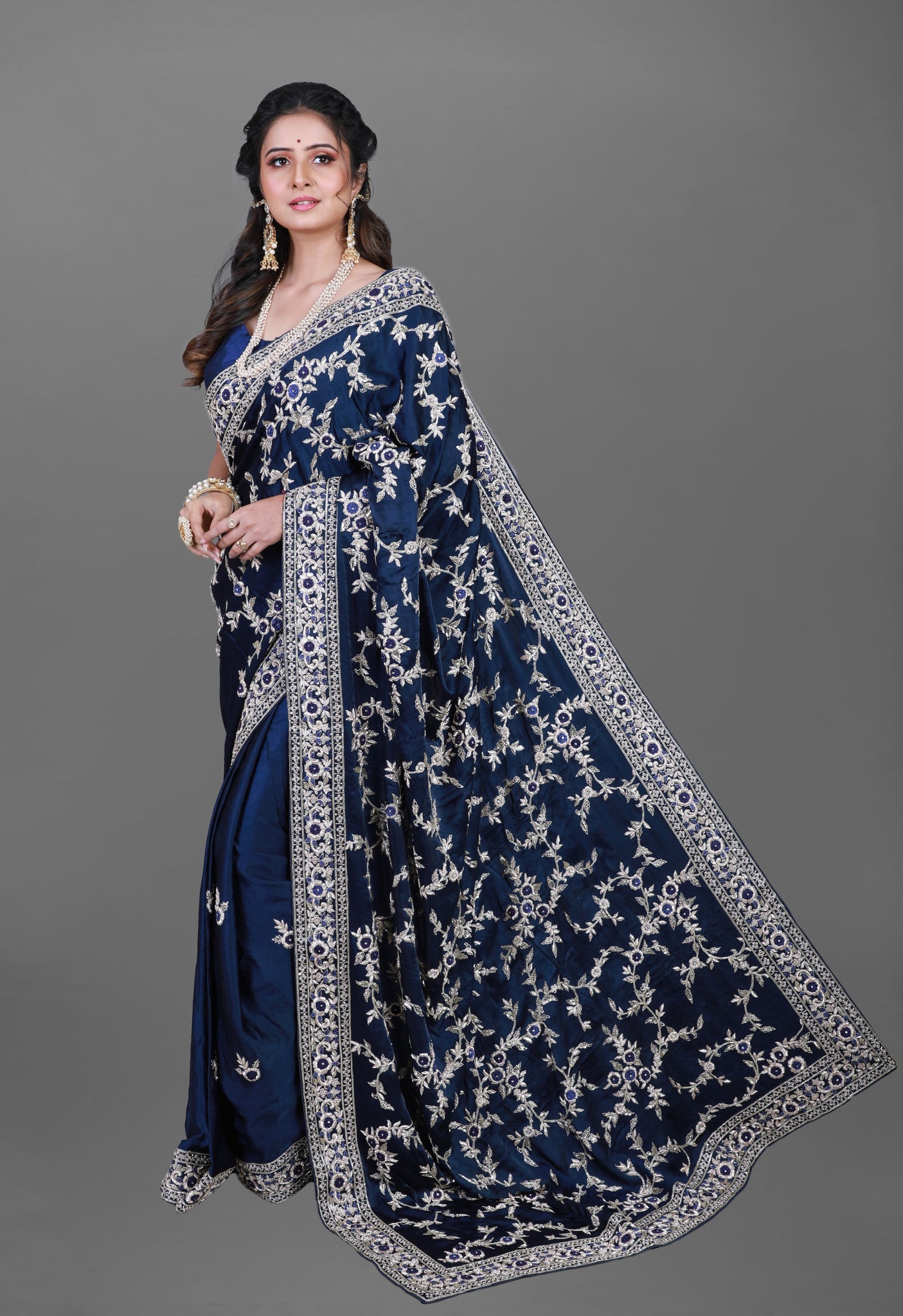 Peacock Blue Lichi Silk Wedding Saree