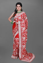 Load image into Gallery viewer, Bridal Saree In Pure Satin Fabric With Heavy Zardosi Work And Heavy Blouse

