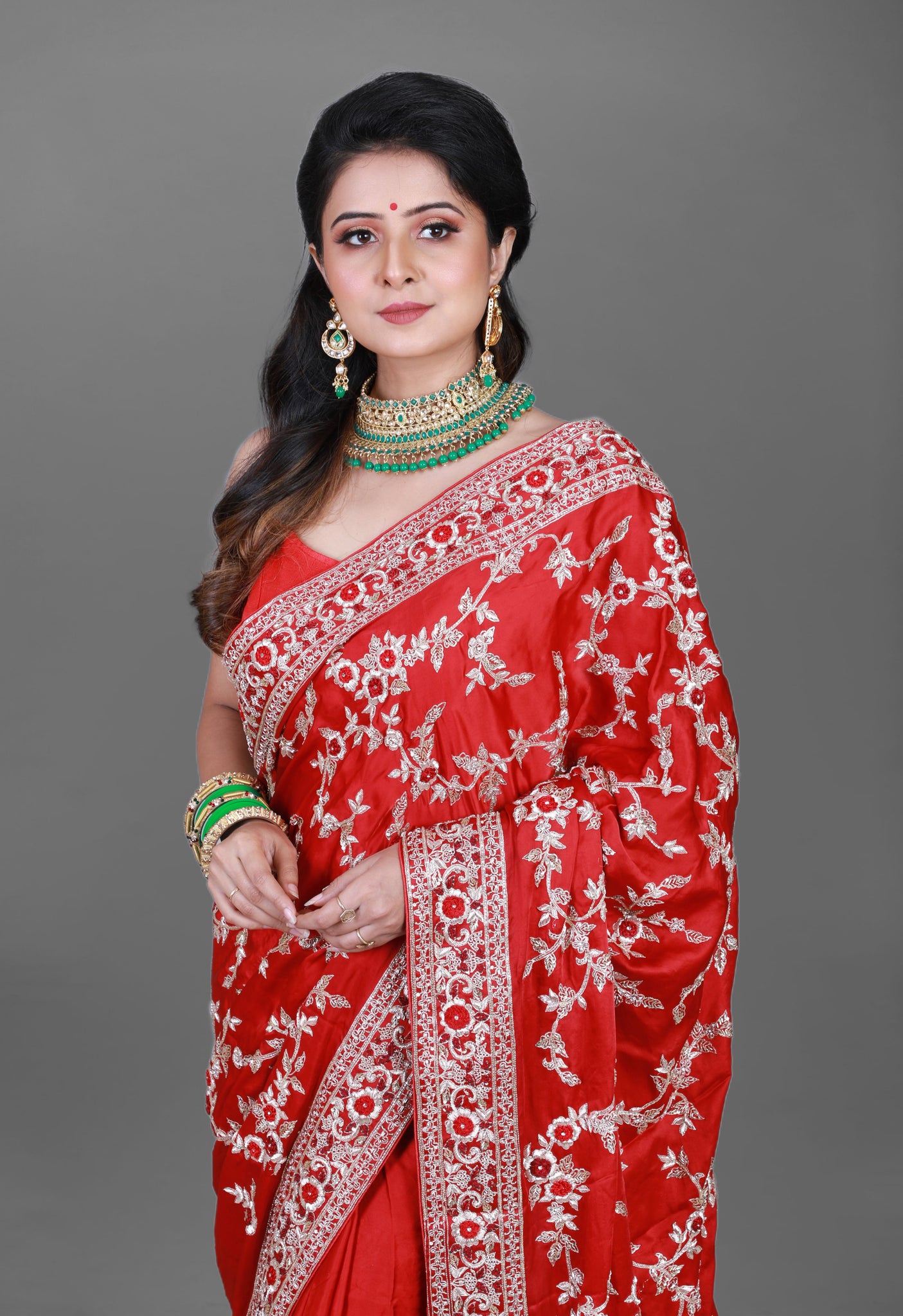 Dark Red Embroidery Booti Work Georgette Designer Fancy Wedding Sarees. Buy  online shopping sarees at - Hyderabad.